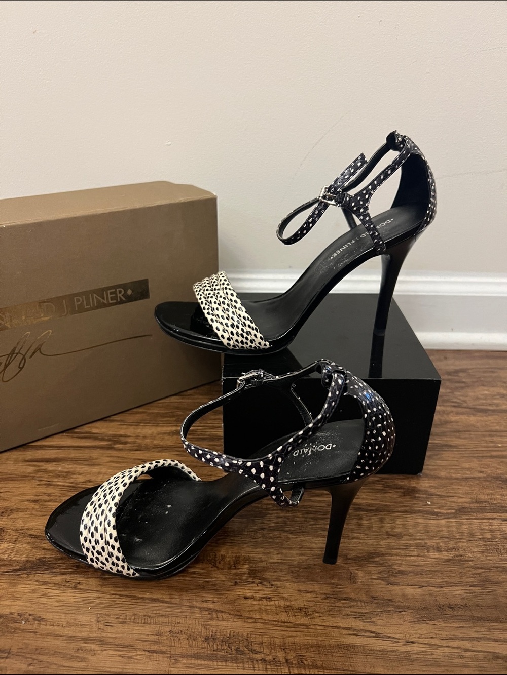 Donald J. Pliner Black & White Dot Ankle-Strap Sandals - Picture 8 of 9